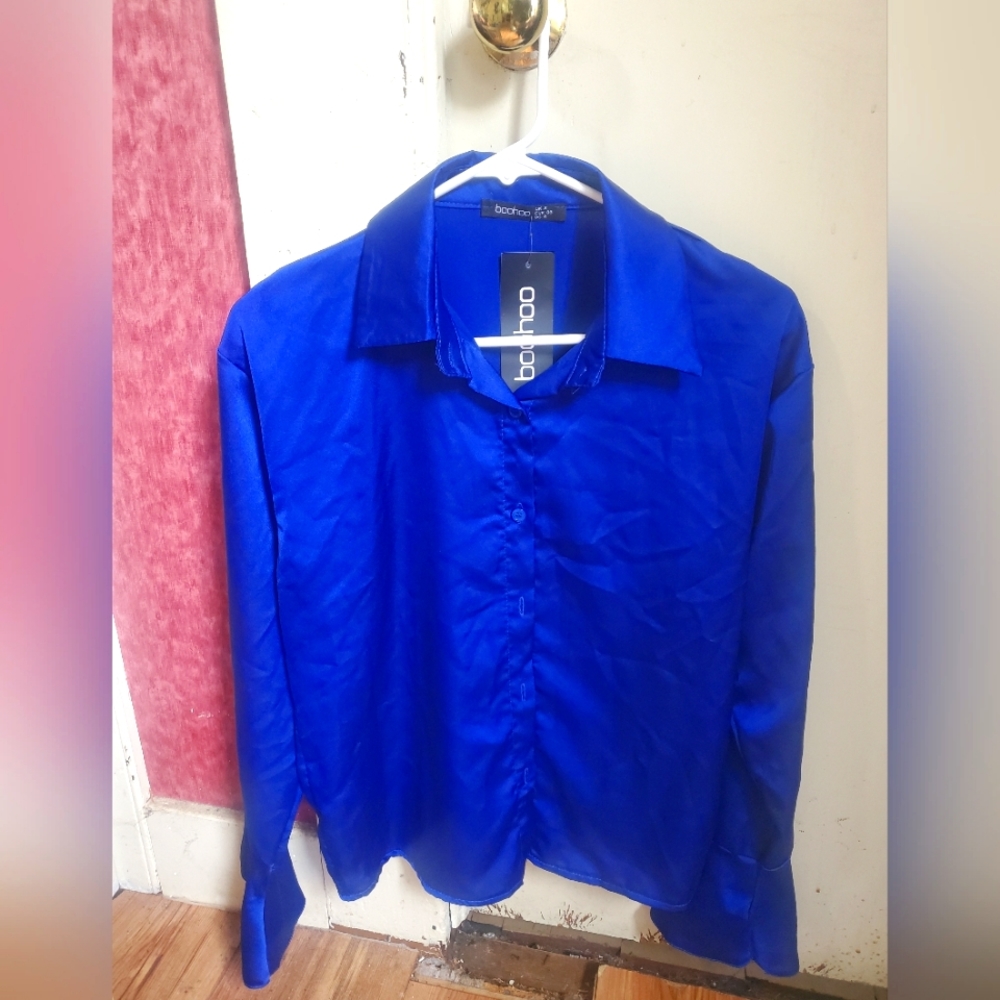 Boohoo Silk Top (Navy Blue)